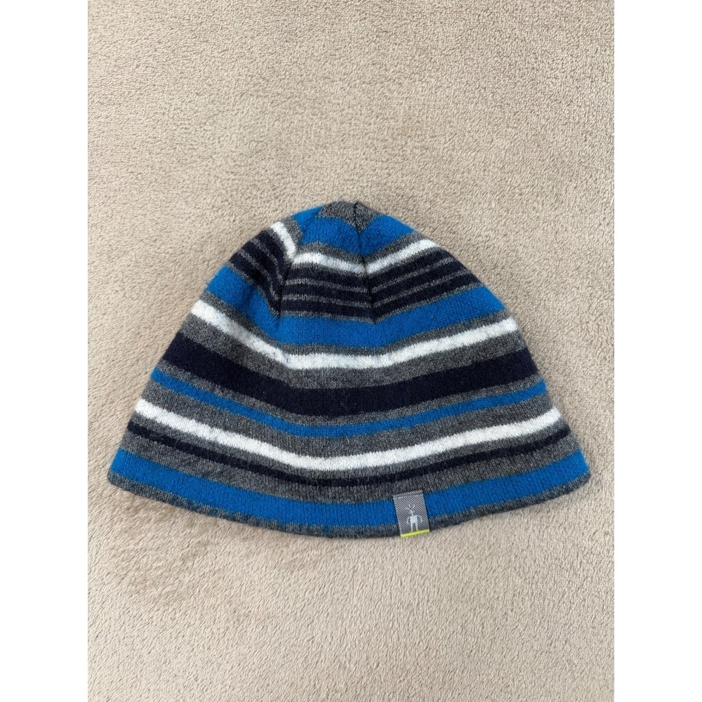 Smartwool Beanie Kids Size S/M Merino wool striped blue EUC